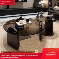 Ensemble de table basse en verre trempé avec cadre en bois, design moderne minimaliste pour petit appartement, meubles de salon