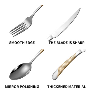 Biểu tượng tùy chỉnh thép không gỉ vàng thiết lập dao kéo ngã ba Dao Muỗng Bạc khách sạn đám cưới Flatware <span class=keywords><strong>Set</strong></span> - Product Image 3