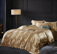Parure de lit 4 pièces en soie filigranée or champagne, douce et soyeuse, hydratante et respectueuse de la peau, pour la maison et l'hôtel