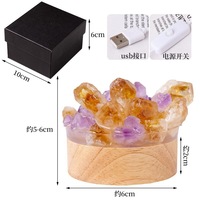 Lámpara de Noche de Cristal Natural, Lámpara de Cabecera USB, Luz Decorativa Ambiental de Amatista y Citrino