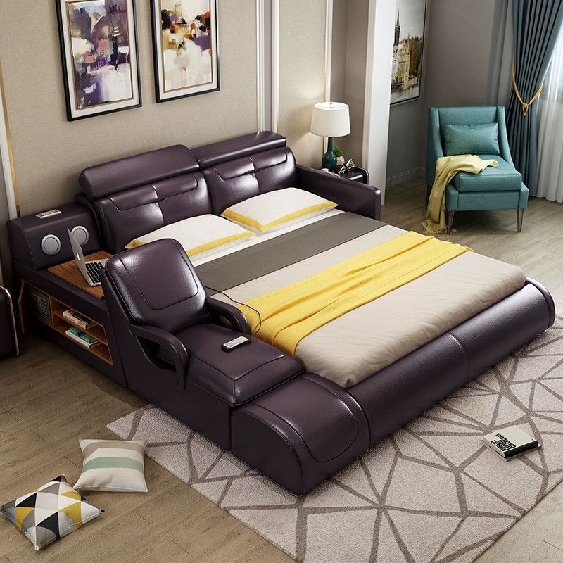 快適なクイーンレザースマートベッドマッサージ付きダブルベッド