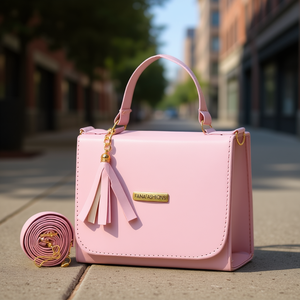 Bolso Bandolera Leia Lila de Fana Fashions, Color Rosa, Nailon Impermeable, Cierre de Cremallera, Decoración con Borlas, Correa Única, Bolso de Hombro para Mujer - Product Image 2