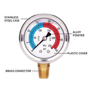 2 \ "manometro per filtro per piscina riempita con glicerina 304 custodia in acciaio inossidabile 1/4 \" NPT supporto inferiore - Product Image 4