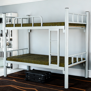 Lit mezzanine moderne en fer forgé, taille double, avec bureau intégré, style lit superposé pour appartements - Product Image 1