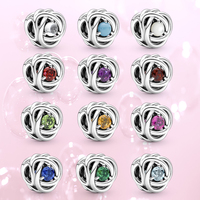 Commercio all'ingrosso della fabbrica 2022 sterling silver 925 birthstone eternity circle charm eterno loop charm gioielli fai da te pandorcharm