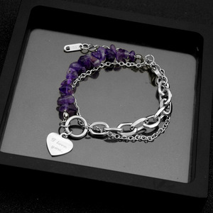 Pulsera de Cadena con Diseño Exclusivo y Eslabones de Grava Morada, Chapada en Plata de Acero de Titanio, Unisex, Joyería Sencilla, Popular 2026 - Product Image 5