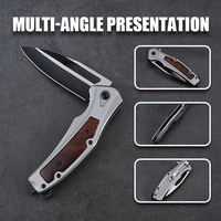 Couteau de survie pliant Hongrui 2026 en acier 3Cr13, personnalisé, pour le camping et la chasse, avec manche en acier et bois