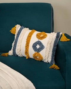 Housse de coussin en coton indien moderne et élégante ornée de patchwork oreiller décoratif canapés de salon tissés carrés - Product Image 1