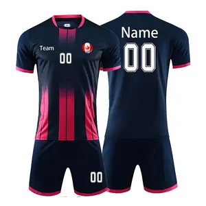 Atacado equipe clube personalizado bandeira futebol jersey design logotipo 100% poliéster bordado futebol kit para homens