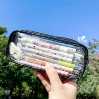 Vente en gros Trousse à crayons transparente en PVC imprimée sur mesure avec fermeture éclair Trousse à crayons transparente de grande capacité Sac pochette pour l'école et le bureau