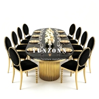 Muebles de Exterior Modernos de Lujo para Fiestas y Eventos, Mesa de Comedor con Tapa de Vidrio y 8 Sillas, Juego de Mesa Ovalada de Acero Inoxidable Dorado