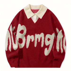 Maglione Casual Stile College Personalizzato per Coppie, 100% Cotone, Maniche Lunghe, Collo <span class=keywords><strong>POLO</strong></span>, Lavorazione Jacquard, <span class=keywords><strong>Pullover</strong></span> per Uomo - Product Image 1