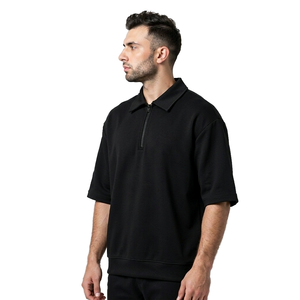 T-shirt d'été décontracté pour homme à col montant, coupe ample, en coton tissé imprimé numériquement, avec logo personnalisé - Product Image 5