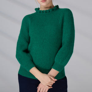 Custom LOGO OEM ODM Mohair Ruffle <b>Mock</b> <b>Neck</b> Knit Sweater Solid Color Knit Sweater for Women - Product Image 3