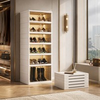 Zapatero Integrado Plegable, Caja de Zapatos Apilable, Organizador de Plástico con Puertas, Zapatero de Fácil Montaje para el Hogar y el Dormitorio