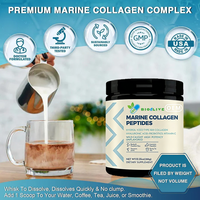 Poudre de peptides de collagène marin hydrolysé avec acide hyaluronique, probiotiques, vitamine C, 350g, haute puissance, sans saveur