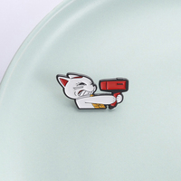 Bros Pin Enamel Anime Turbo Granny Cat, Bros Kucing Ganas Memegang Pengering Rambut Merah, Lencana Kerah, Perhiasan Lucu, Hadiah untuk Teman