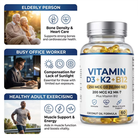 Ausreson Marque Privée 250 200mcg K2 MK7 Complément Alimentaire pour le Soutien Osseux, Cardiaque et Immunitaire OEM ODM Vitamine D3 K2 B12 Capsules Molles
