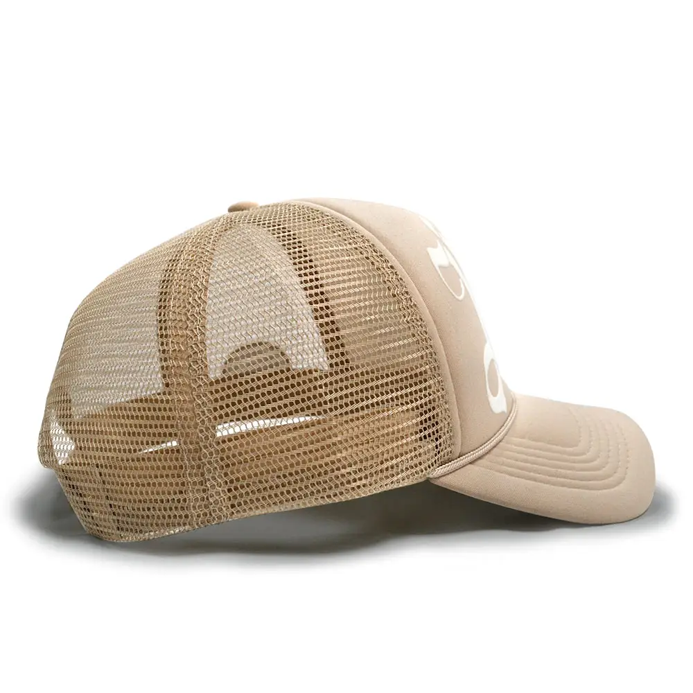 Benutzer definierter Druck Logo Trucker Hüte 5 Panel Atmungsaktive Sport Baseball Cap Foam Mesh Trucker Hut mit Seil