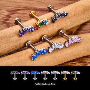 ASTM F136 <span class=keywords><strong>Titanium</strong></span> 5 warna-warni Marquise CZ tatahan Labret hidung Stud Tragus Helix anting tulang rawan tubuh wanita perhiasan tindik - Product Image 5