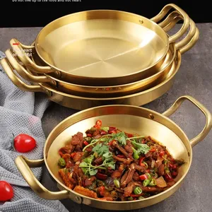 Sartén del Ejército Coreano, Sartén de Doble Oreja, Engrosada, Olla Seca de Acero Inoxidable, Olla Española para Mariscos, Arroz - Product Image 2