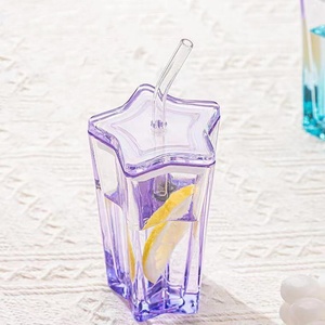 Canecas de Vidro Coloridas com Gradiente Estelar de 300ml para Café Gelado, Suco e Leite com Tampa e Canudo, Copo de Bebida de Vidro Reutilizável e Durável - Product Image 2