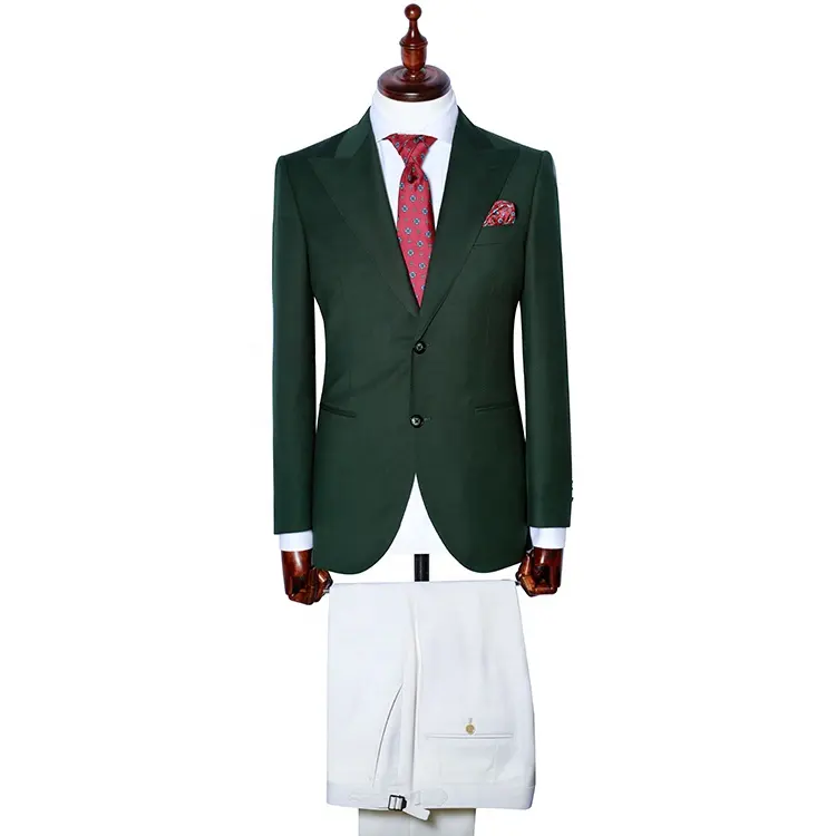 Зеленые костюмы из парусины для мужчин, индивидуальные приталенные костюмы по индивидуальному заказу, Мужской Блейзер и брюки из шерстяной ткани