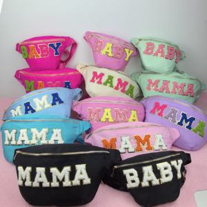 Sac banane couleur bonbon avec patchs en chenille en nylon à motif personnalisé pour la taille Sac banane assorti pour maman et bébé Sac banane Trèfle Stoney - Product Image 5