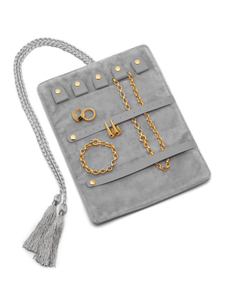 Portable Travel Jewelry Organizer <strong>Roll</strong> Grey Leather Sirocco <strong>Jewellery</strong> <strong>Roll</strong> - Product Image 5