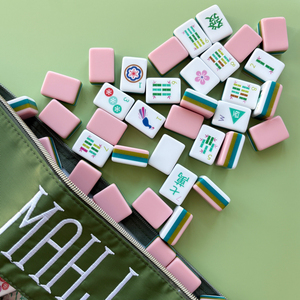 Ensemble de Mahjong <span class=keywords><strong>La</strong></span> Fête Rose Fumé Luxueux, 160 Tuiles Acryliques, Cartes Joker, Design Rayé Coloré pour Jeux de Société Familiaux et Fêtes - Product Image 4