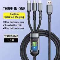 Kabel Data 3 in 1 100W USB Type-C Micro Pengisian Cepat Kabel Terjalin Dengan Lampu