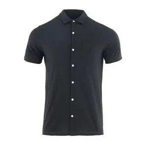 Men 100% Merino Wool Casual Daily Breathable Black Short Sleeve Button Up T Shirt