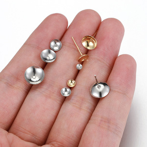 Concave Pad Stud <b>Earring</b> <b>Post</b> | 18K PVD Gold Plated Stainless Steel Pearl Cup Base Pin 3mm 4mm 5mm 6mm 8mm 10mm DIY Making - Product Image 3