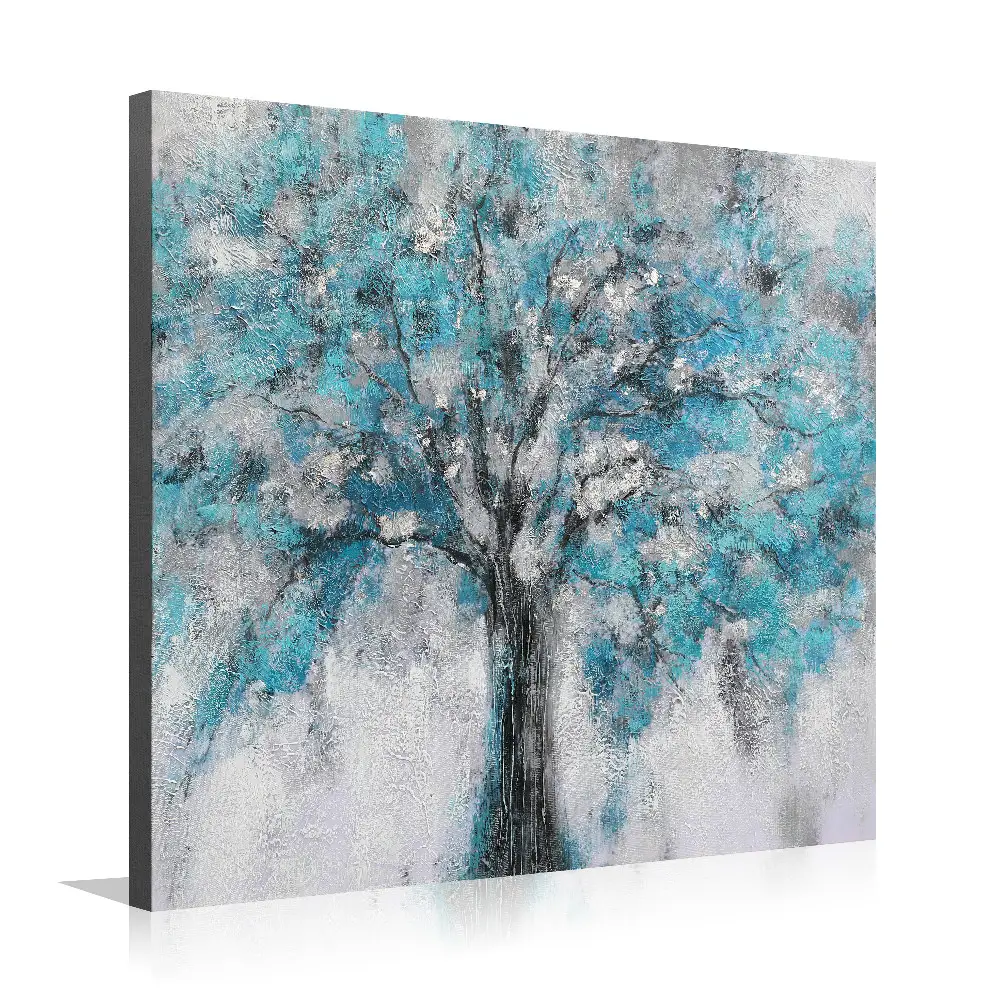 Custom Hand Painted Design Wall Painting Gorgeous Teal Abstract Tree Canvas Wall Picture for Wall Decor