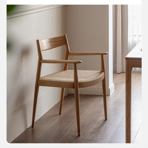 Nordic Solid Wood <b>Dining</b> Chair Ash Wood Woven Seat Modern <b>Armchair</b> For Home Use - Product Image 4