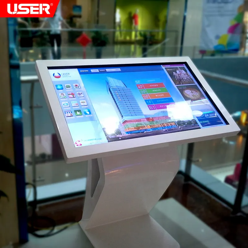 Kullanıcı 43 inç LCD standı monitör yatay 3D dokunmatik ekran self-service yolu bulma kiosk dijital tabela totem