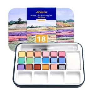Watercolor Paint Set Artecho 18 Colors Including Water Brush Pen Watercolor Paint Metallic Watercolor Cake