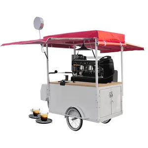 Vélo à café rétro à trois roues à capacité de charge élevée avec suffisamment d'espace de stockage tricycle alimentaire mobile électrique/vélo à café à vendre