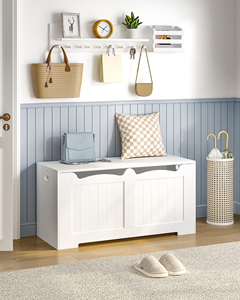 Banc de rangement en bois avec 2 charnières de sécurité-<span class=keywords><strong>Coffre</strong></span> organisateur relevable pour entrée, chambre et salon - Product Image 4
