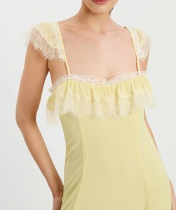 Vestido Midi Asimétrico con Encaje, Transpirable, Lavable, Antiestático, en Amarillo Canario - Product Image 6