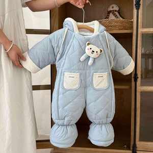 Cross-Border Exclusive Supply Color-Blocked Thin Children's Ski <b>Suits</b> One-Piece Baby Crawling 100% Polyester Button Closure - Product Image 3