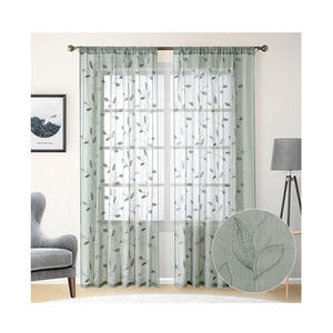 Voilages Brodés Verts Translucides sur Mesure, <span class=keywords><strong>Motif</strong></span> Floral en Lin, Design Moderne pour Salon et Chambre - Product Image 1