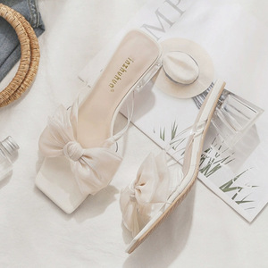 Nouvelles Sandales Élégantes à Talon Carré et Nœud pour Femme, avec Talon en Cristal Épais et Bout Carré, Idéales pour l'Été - Product Image 3
