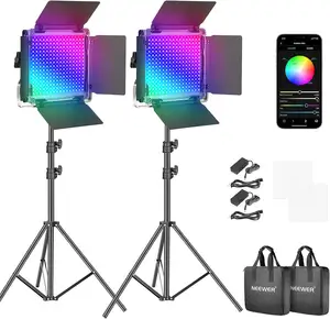 Neewer RGB 660Pro RGB 50W layar LCD dapat diredupkan 2 pak pencahayaan studio fotografi LED paduan aluminium untuk fotografi