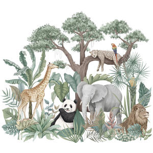 Sticker mural de forêt africaine d'animal de <span class=keywords><strong>jungle</strong></span> de dessin animé de décoration de chambre d'enfants - Product Image 2