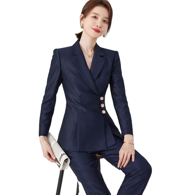 Traje de negocios azul marino de gama alta para mujer, nueva moda