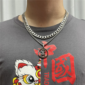 Collar con Colgante de Calavera de Acero Inoxidable, Diseño Geométrico Retro Punk para Hombre, 12051 - Product Image 3