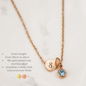 Collana con Ciondolo a Cuore Piccolo 'Grazie' Inciso con Lettera e Charm con Pietra Portafortuna, Regalo Personalizzato per Bambina - Product Image 2