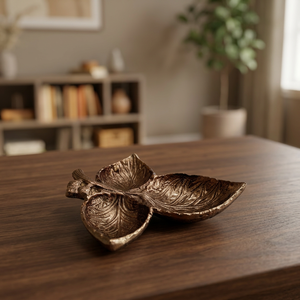 Brown Leaf Shaped Engraved Aluminum Serving Bowl & Fruit Tray <b>Decorative</b> Dinnerware for Birthday <b>Retirement</b> Party Wedding - Product Image 3