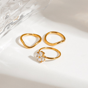 Light Luxury 18K Gold Plated <b>Diamond</b>-set Stainless Steel <b>Ring</b> Set EU/US Cross-border - Product Image 4